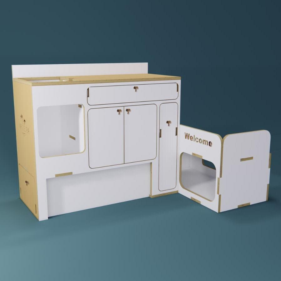 Fraser Kitchen - Van Conversion Kits - Render - White - laydown fridge