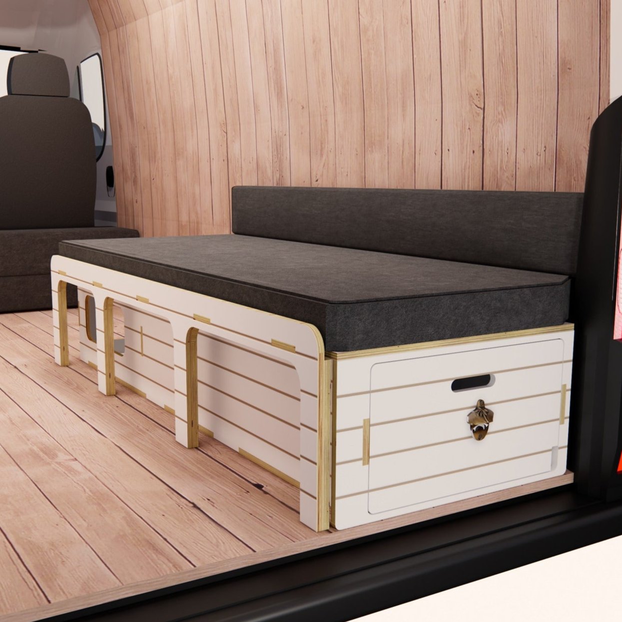 Crescent Couch - Van Conversion Kits - Render - White