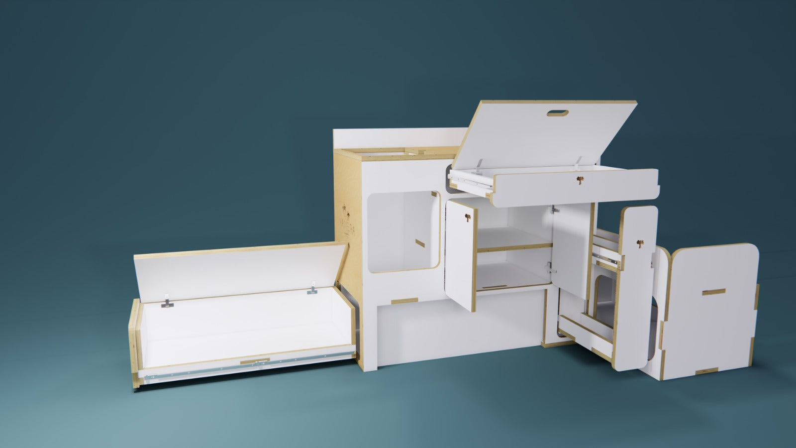 Fraser Kitchen - Van Conversion Kits - Render -  White - Open
